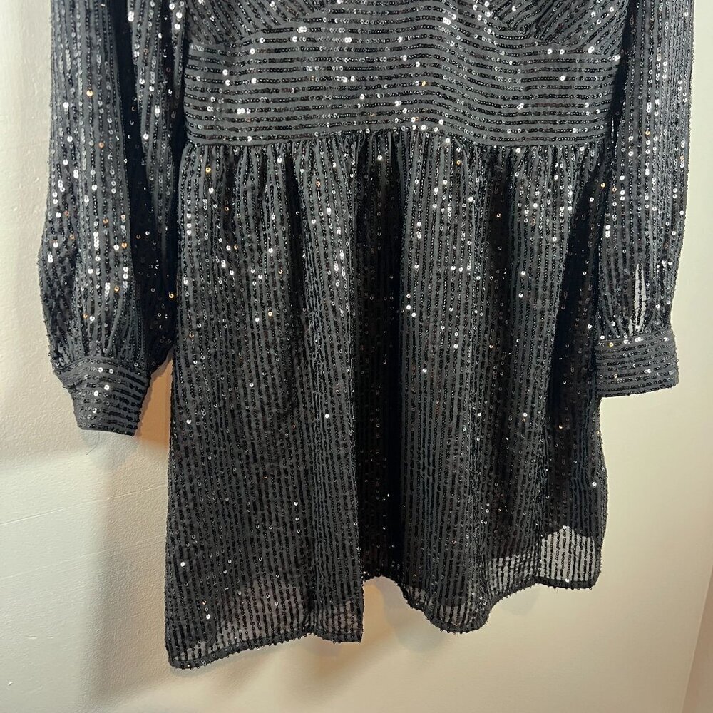 Michael Michael Kors Black Sequin V-Neck Long Sleeve Mini Dress Shimmer Party PS - Picture 5 of 10